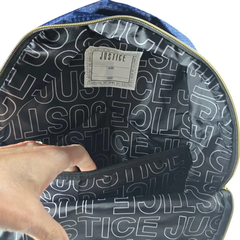 NWT Justice Girls 17” Backpack with Lanyard - Navy Blue Gold, Back to School